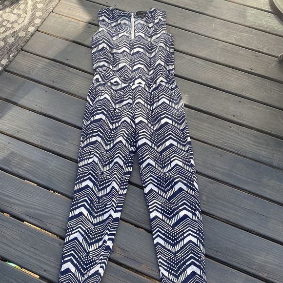 J.Crew Navy & White Printed Linen Jumpsuit - Picture 3 of 7